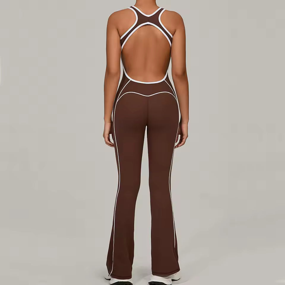 Macacão de ginástica feminino, macacão de fitness para corrida, fato desportivo feminino, roupa de yoga com blocos de cor, conjunto de treino e vestuário desportivo.