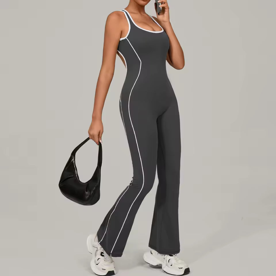 Macacão de ginástica feminino, macacão de fitness para corrida, fato desportivo feminino, roupa de yoga com blocos de cor, conjunto de treino e vestuário desportivo.