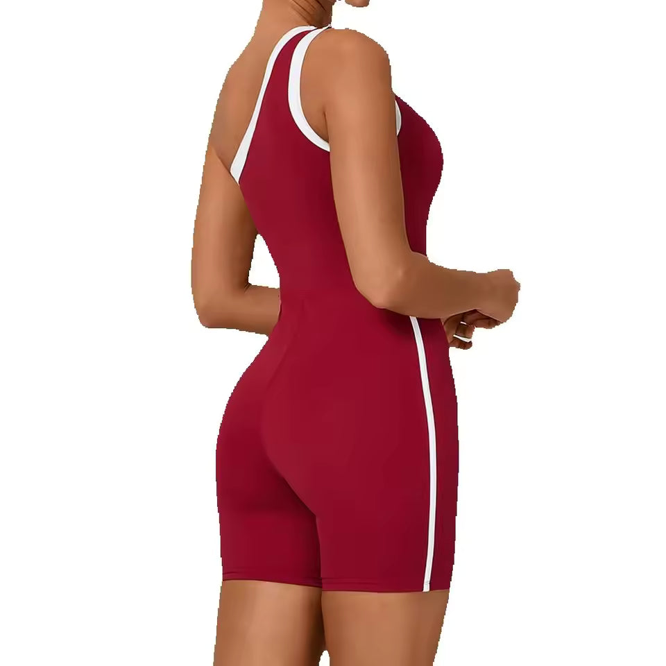 Macacão curto desportivo feminino — peça única de fitness e yoga, elegante e confortável para treino e ginásio