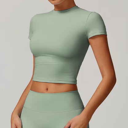 Top desportivo feminino de manga curta, respirável, ideal para yoga, treino, corrida e ginásio