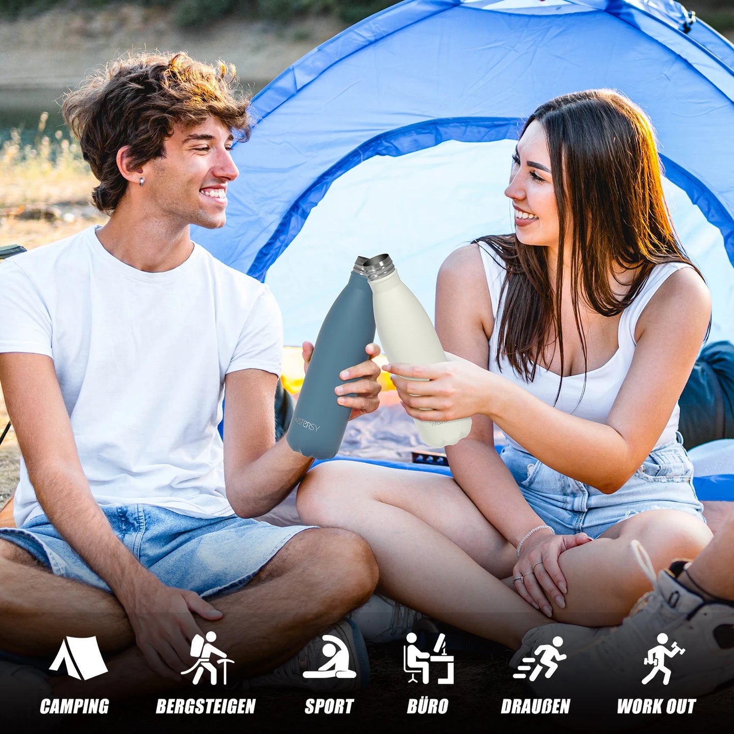 Garrafa térmica WATERSY 500 ml em aço inoxidável, copo térmico isolado para café e água, garrafa de parede dupla para desporto