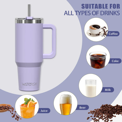 Copo térmico de aço inoxidável de grande capacidade, com alça e canudo, 30/40 oz, caneca de café com isolamento a vácuo de parede dupla.
