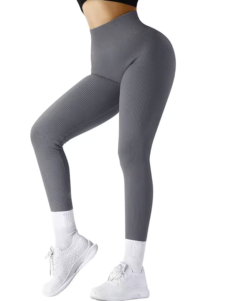 Leggings de yoga de cintura subida para mulher, sem costuras, ideais para desporto, ginásio e fitness, com controlo de barriga e adequadas para corrida.