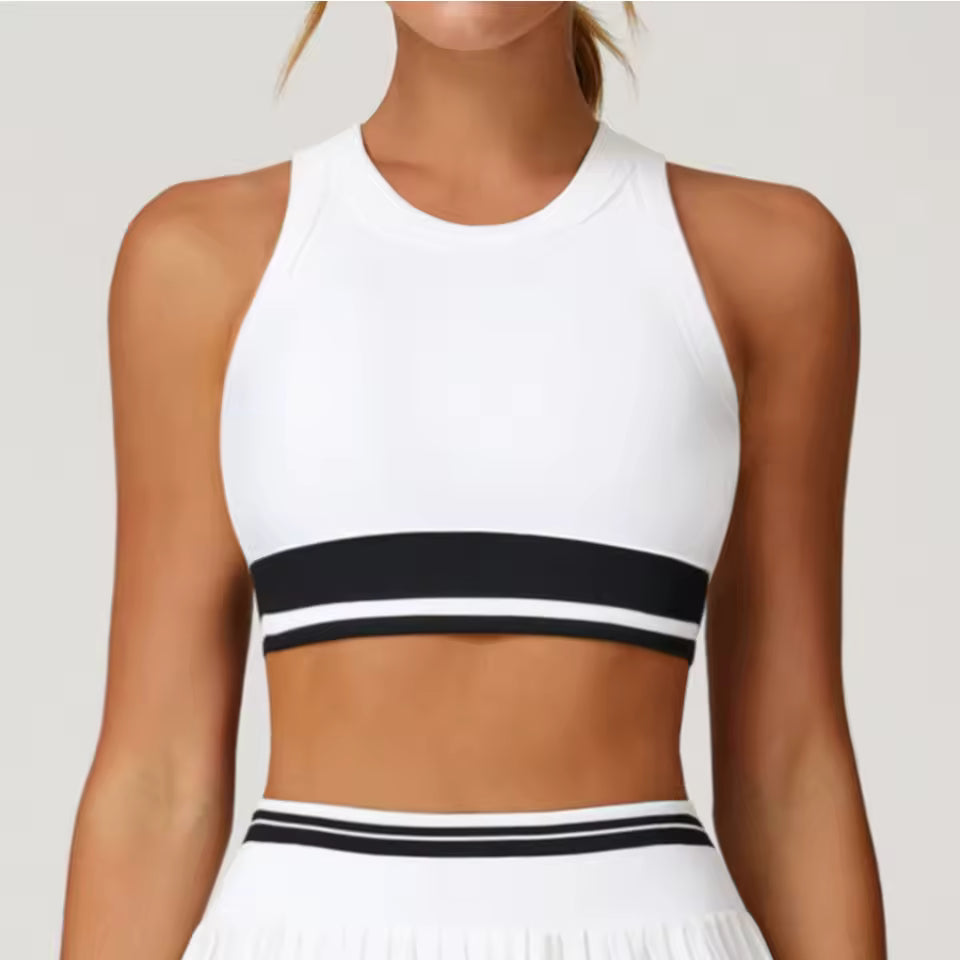 Sutiã desportivo feminino de bloco de cores, anti-suor, push up, à prova de impacto, ideal para treino, ginásio e yoga