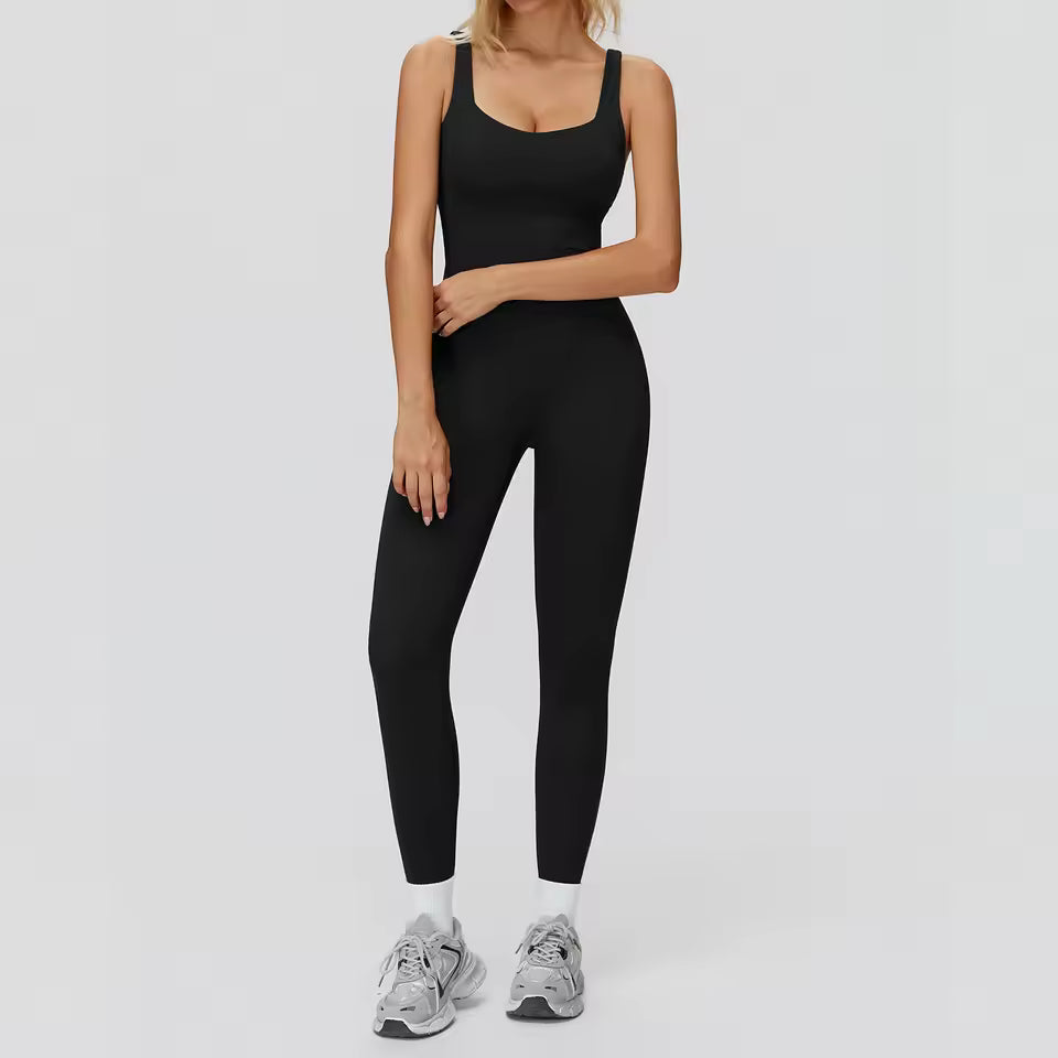 Macacão feminino de fitness e desporto, conjunto de ioga respirável e de secagem rápida, roupa desportiva feminina para ginásio com efeito push up.