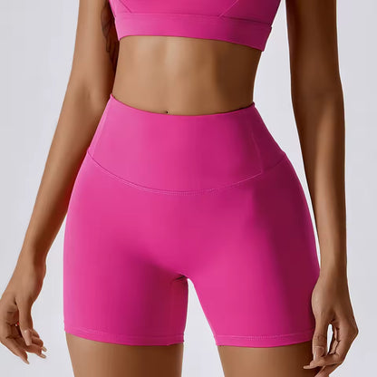 Shorts desportivos femininos de cintura alta, push up, de alta elasticidade, ideais para yoga, corrida, ginásio e treino
