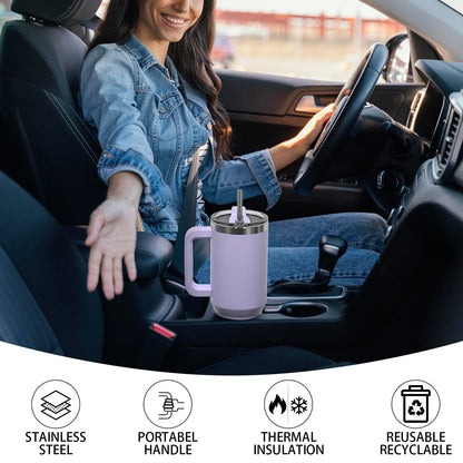 Copo térmico de aço inoxidável de grande capacidade, com alça e canudo, 30/40 oz, caneca de café com isolamento a vácuo de parede dupla.