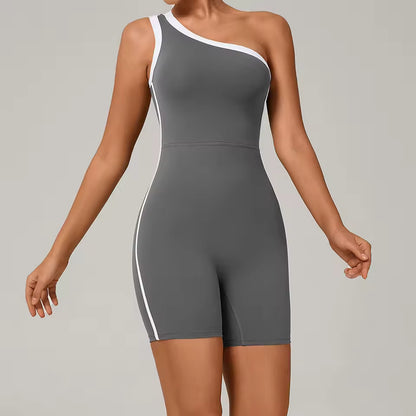 Macacão curto desportivo feminino — peça única de fitness e yoga, elegante e confortável para treino e ginásio