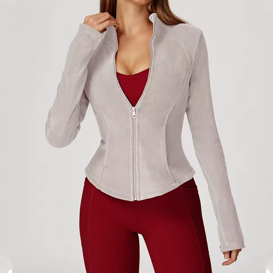 Casaco de lã de inverno para mulher, com mangas compridas, em velo de cordeiro, ideal para atividades ao ar livre — casaco quente e grosso para os dias frios.