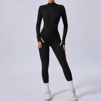 Conjunto de yoga feminino, fato desportivo de uma peça, macacão de secagem rápida com mangas compridas, roupa de treino e yoga para mulher.