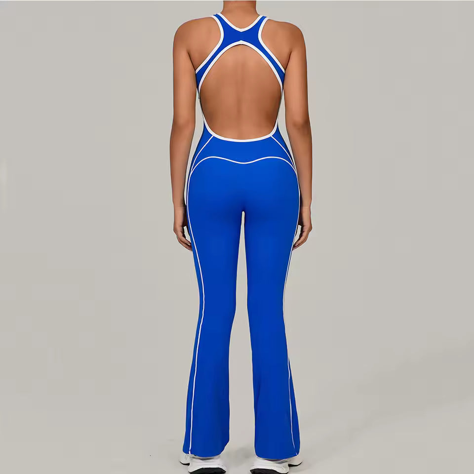 Macacão de ginástica feminino, macacão de fitness para corrida, fato desportivo feminino, roupa de yoga com blocos de cor, conjunto de treino e vestuário desportivo.