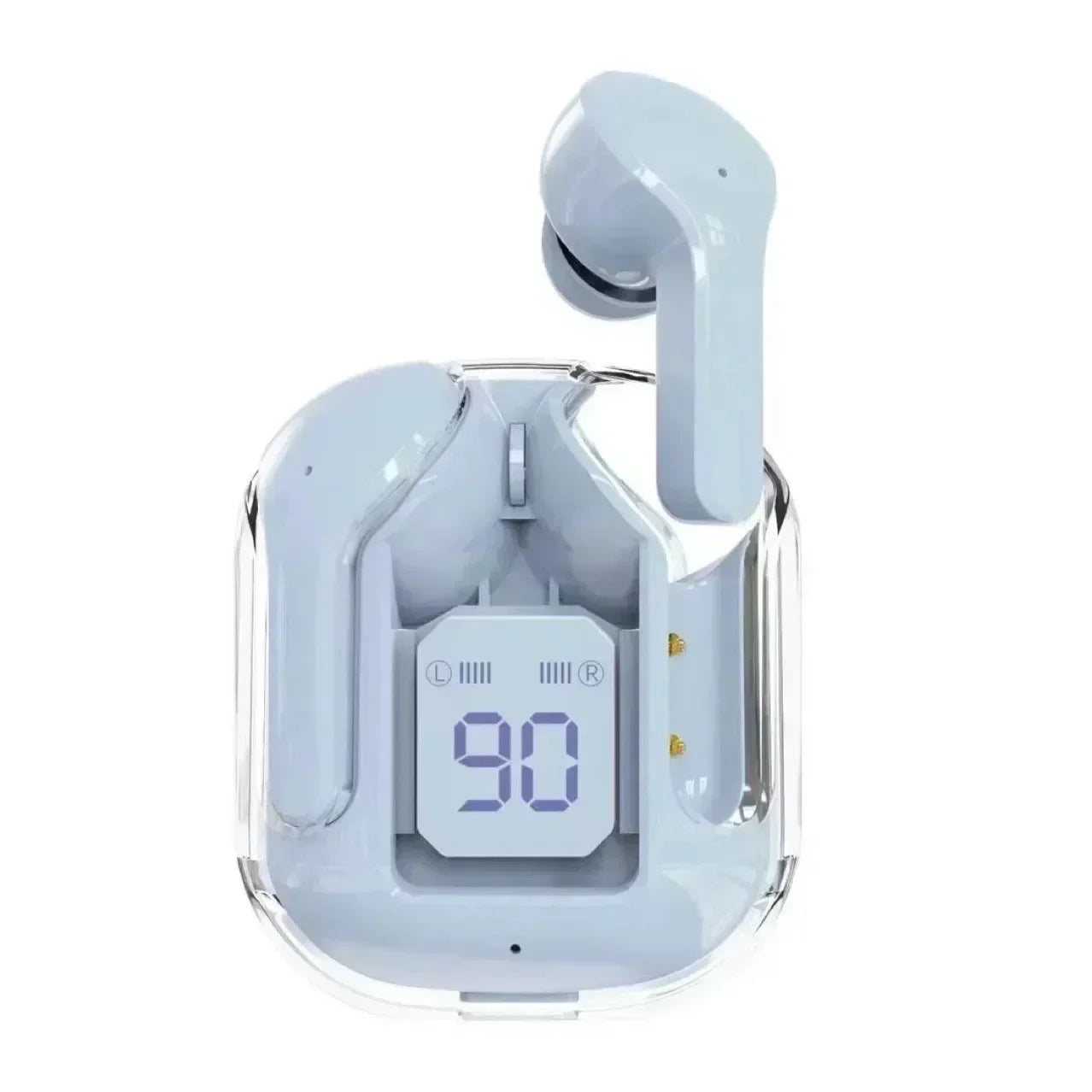 Auscultadores Sem Fios Bluetooth T2 Transparentes Hi-Fi com Ecrã Digital LED de Energia e Som Estéreo