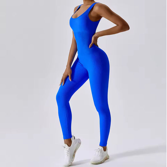 Conjunto feminino de ioga sem costuras para primavera — peça única, body para treino de fitness, dança e ginásio, com efeito push up e compressão abdominal.