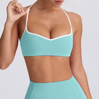 Conjunto de yoga feminino 2025 – cintura alta, efeito push-up e modelador, composto por top desportivo sem costas e leggings de compressão, ideal para treino, ginásio e yoga.