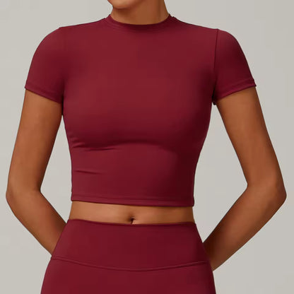 Top desportivo feminino de manga curta, respirável, ideal para yoga, treino, corrida e ginásio