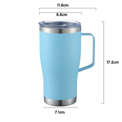 Copo térmico de aço inoxidável com parede dupla, tampa e alça, caneca de viagem colorida, isolamento a vácuo, 20 oz.