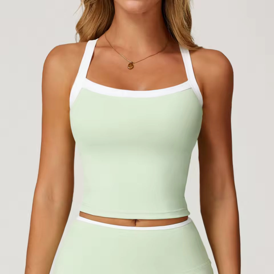 Sutiã Desportivo Feminino com Costas em Cruz — Respirável, Antichoque, Ideal para Treino, Corrida, Fitness e Yoga, com Efeito Push Up e Design em Bloco de Cores