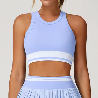 Sutiã desportivo feminino de bloco de cores, anti-suor, push up, à prova de impacto, ideal para treino, ginásio e yoga