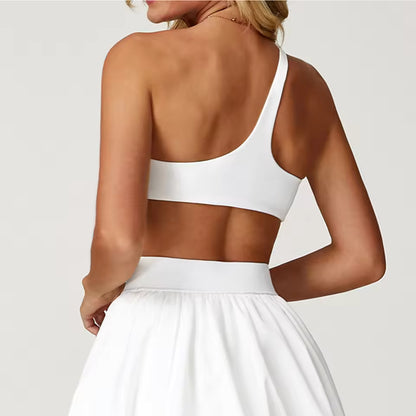 Sutiã desportivo feminino de um ombro só, push up, à prova de impacto, ideal para yoga, treino e corrida