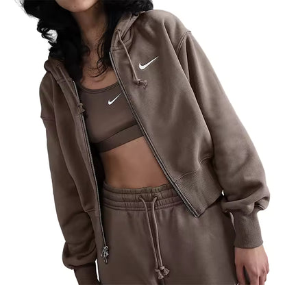 Casaco Nike Oficial Autêntico de Outono/Inverno para Mulher, Cintura Curta, Malha Quente HJ0941-233"