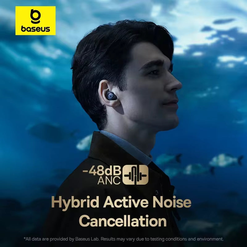 Baseus Bowie MA10 Pro ANC — Auscultadores Sem Fios com Cancelamento de Ruído Híbrido de 48 dB, Bluetooth 5.3, IPX6 à Prova de Água, 4 Microfones ENC para Desporto