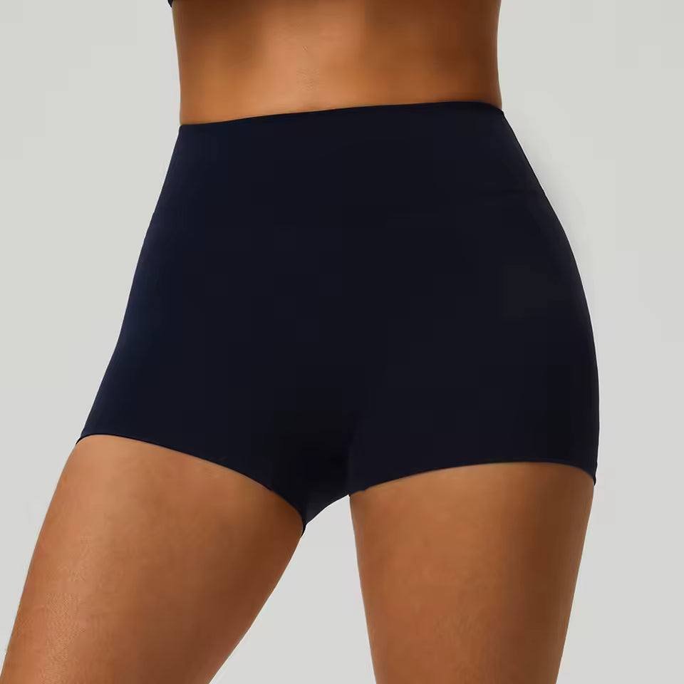 Shorts desportivos femininos de cintura alta, cor sólida, macios, respiráveis e de secagem rápida, ideais para treino, ciclismo, yoga e ginásio