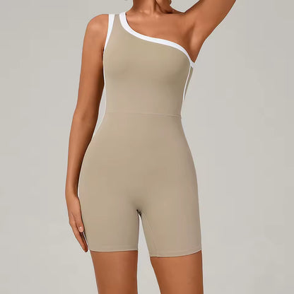 Macacão curto desportivo feminino — peça única de fitness e yoga, elegante e confortável para treino e ginásio