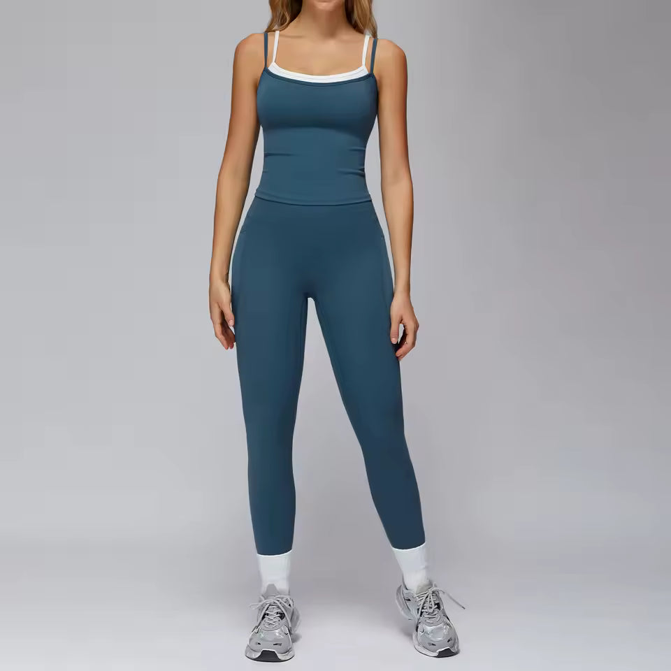 Conjunto de yoga feminino 2 peças: sutiã desportivo e roupas de treino de mangas curtas — ideal para ginásio, corrida e prática de yoga.