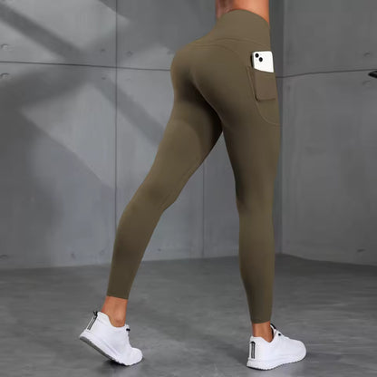 Leggings desportivas femininas com bolso e estampado camuflado, de cintura alta e efeito push-up, ideais para corrida, fitness, yoga e atividades ao ar livre, à prova de agachamento.