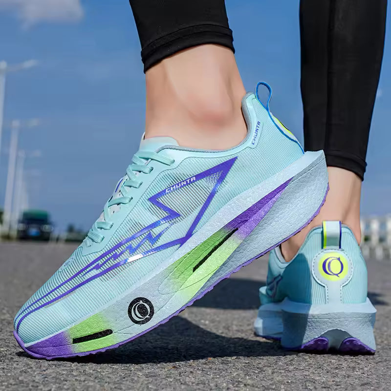 Ténis de corrida desportivos casuais e confortáveis — parte superior em tecido respirável, sola antiderrapante com amortecimento resistente ao desgaste, modelo com atacadores e biqueira arredondada, adequado para todas as estações