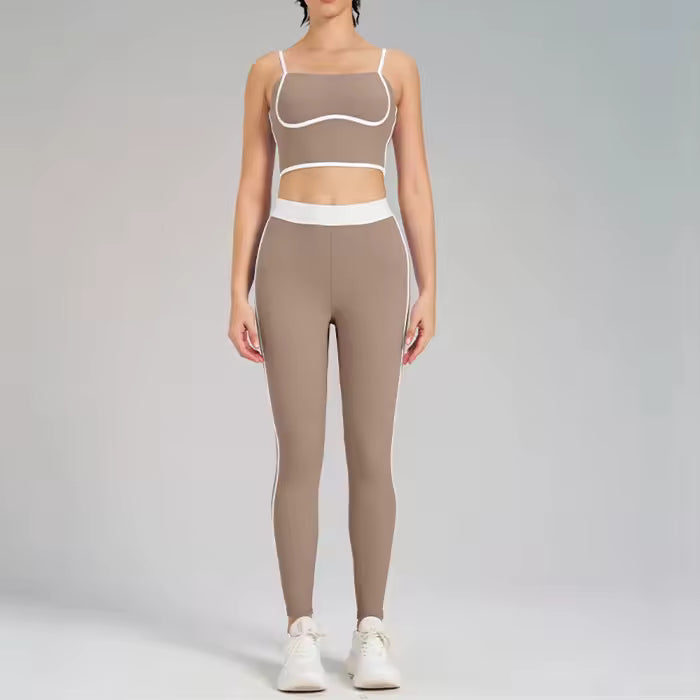 Conjunto feminino de ioga com 2 peças — roupa desportiva de ginásio, leggings fitness e top desportivo para treino.