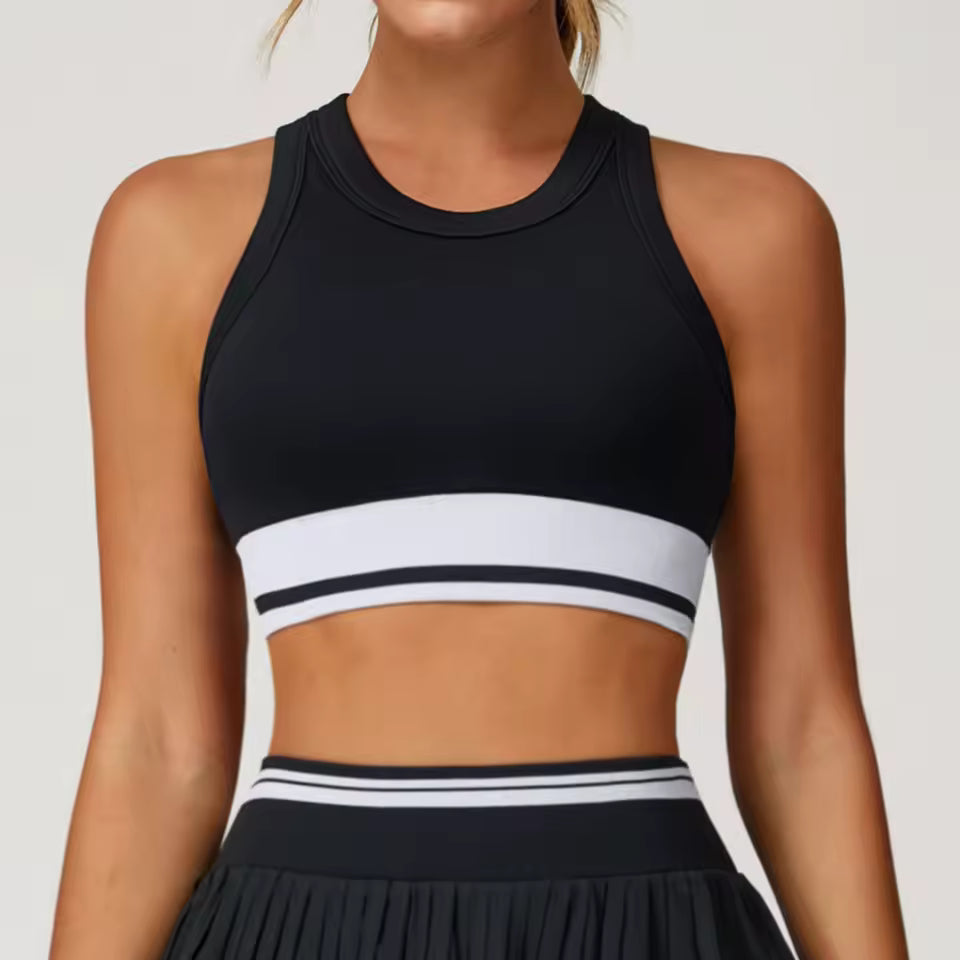 Sutiã desportivo feminino de bloco de cores, anti-suor, push up, à prova de impacto, ideal para treino, ginásio e yoga