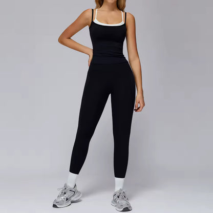 Conjunto de yoga feminino 2 peças: sutiã desportivo e roupas de treino de mangas curtas — ideal para ginásio, corrida e prática de yoga.