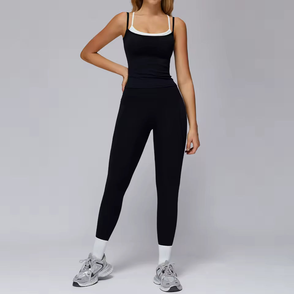 Conjunto de yoga feminino 2 peças: sutiã desportivo e roupas de treino de mangas curtas — ideal para ginásio, corrida e prática de yoga.