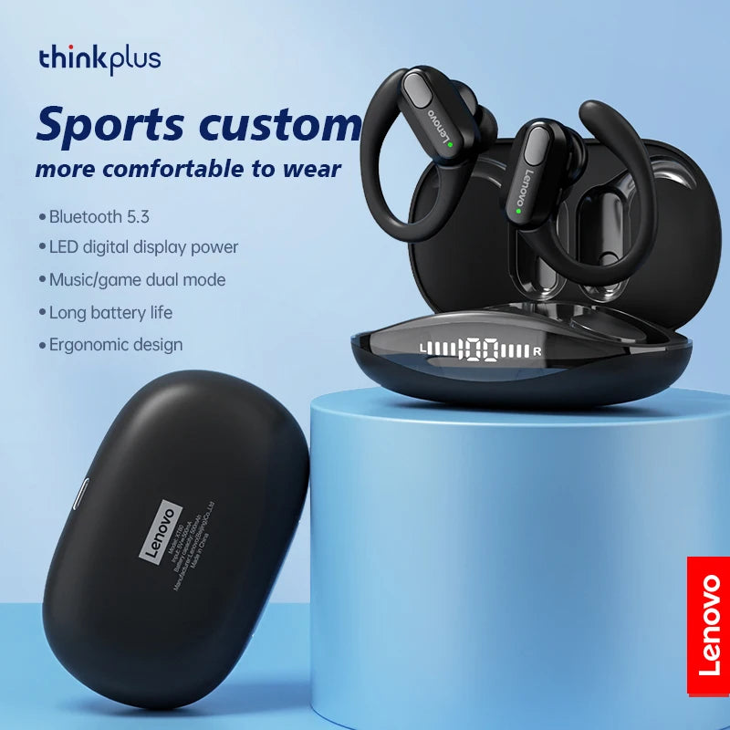Auriculares Desportivos Sem Fios Lenovo XT80 Originais com Microfones, Ecrã LED de Energia e Som Estéreo HiFi Bluetooth 5.3 TWS