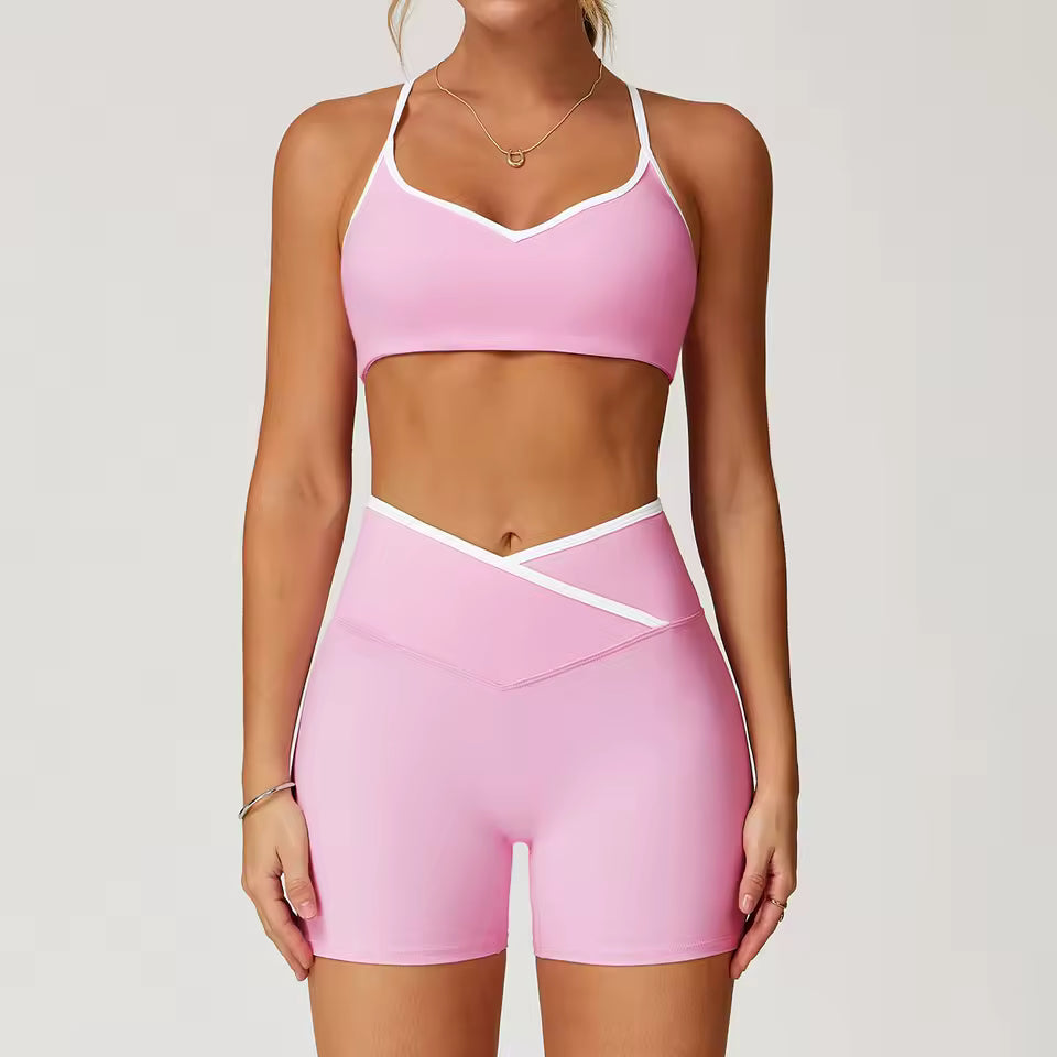 Conjunto de ioga feminino de 2 peças — roupa de treino, agasalho desportivo, calças de cintura subida e boca de sino, estilo sexy e fitness.