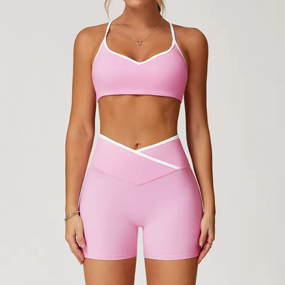 Conjunto de ioga feminino de 2 peças — roupa de treino, agasalho desportivo, calças de cintura subida e boca de sino, estilo sexy e fitness.