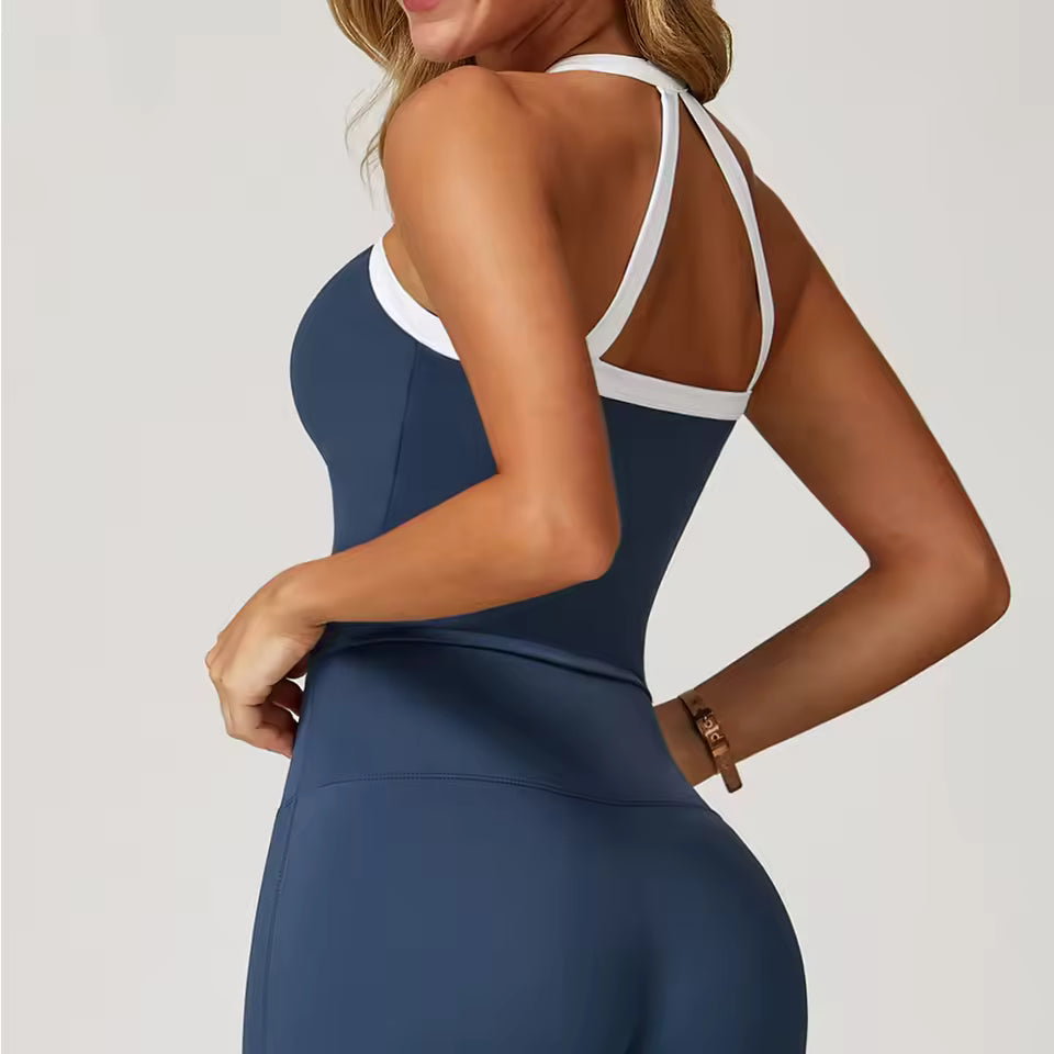 Sutiã Desportivo Feminino com Costas em Cruz — Respirável, Antichoque, Ideal para Treino, Corrida, Fitness e Yoga, com Efeito Push Up e Design em Bloco de Cores