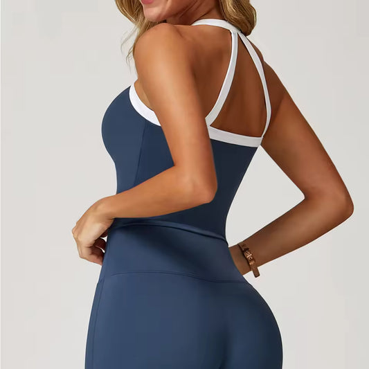 Sutiã Desportivo Feminino com Costas em Cruz — Respirável, Antichoque, Ideal para Treino, Corrida, Fitness e Yoga, com Efeito Push Up e Design em Bloco de Cores