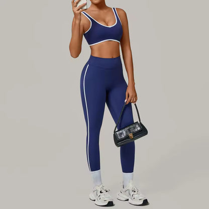 Conjunto feminino de treino com 2 peças — roupa desportiva de ioga, leggings e sutiã desportivo com efeito push up para ginásio e fitness.
