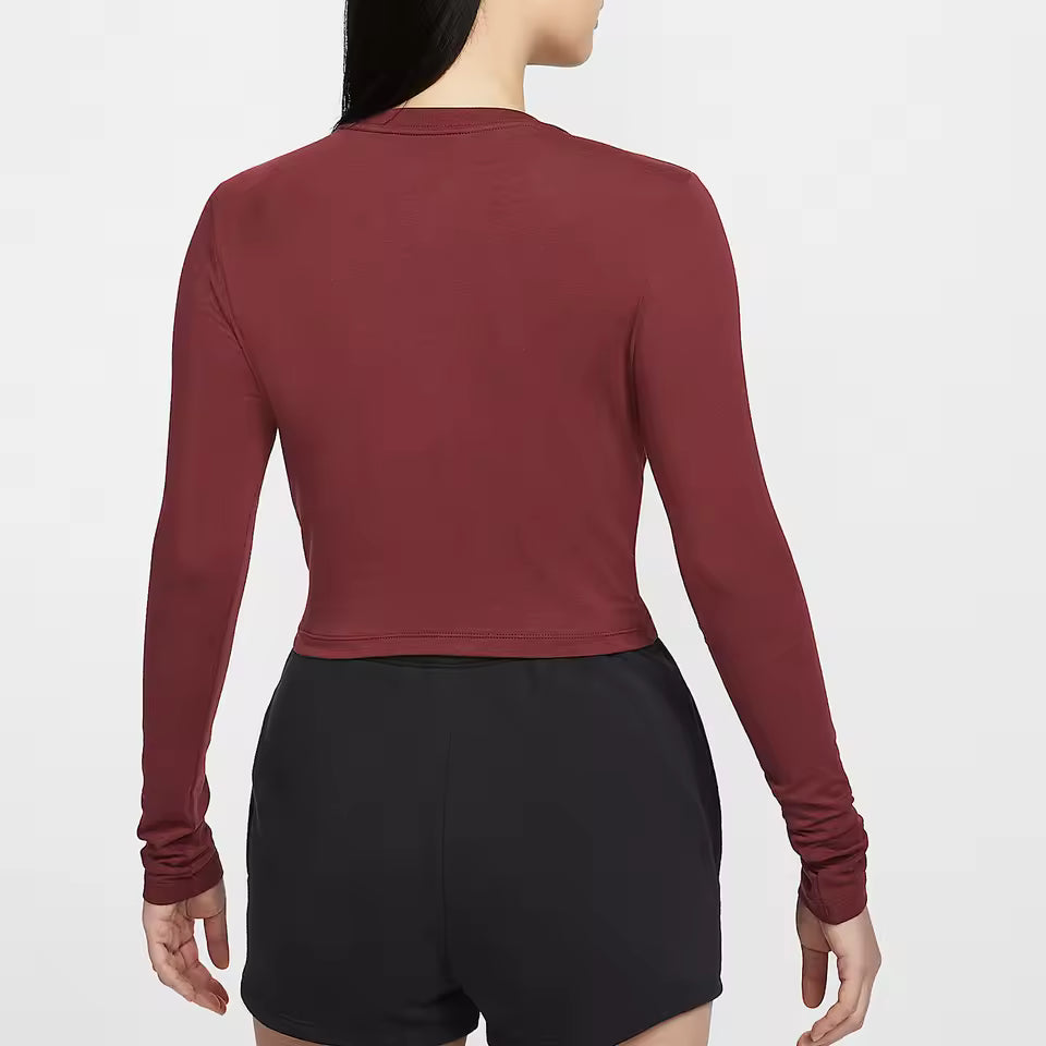 Nike Oficial Autêntico — Novo Top de Malha Feminino de Outono, Bordado, Corte Curto e Ajuste Fino HF5323-625