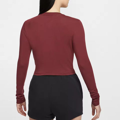 Nike Oficial Autêntico — Novo Top de Malha Feminino de Outono, Bordado, Corte Curto e Ajuste Fino HF5323-625