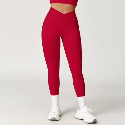 Leggings de ioga para mulher sem costuras, leggings de fitness para corrida e ciclismo, cintura cruzada, leggings desportivas de cintura subida para treino no ginásio.