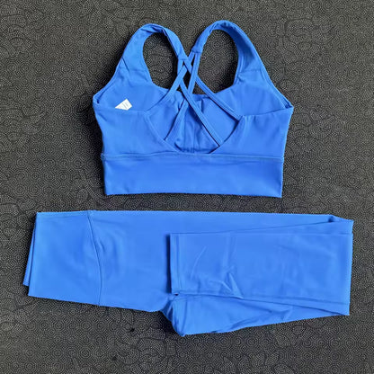 Conjunto feminino de leggings e sutiã de fitness em cor sólida — tecido macio, ajustado e resistente, ideal para treino de alta intensidade e à prova de agachamentos.