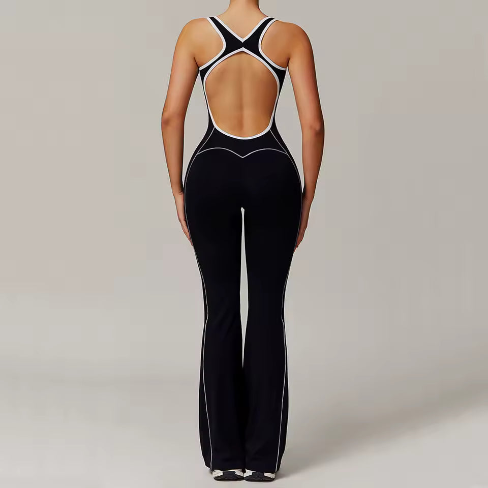 Macacão feminino de treino — peça única sem mangas para ioga e fitness, com efeito push-up, ideal para ginásio, corrida e atividades desportivas