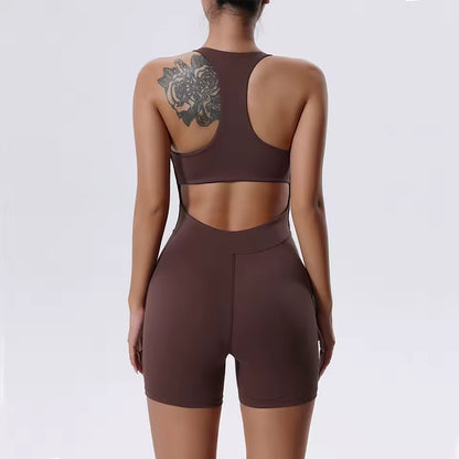 Conjunto feminino de treino de ioga — macacão de fitness, roupa desportiva para ginásio, 1 peça.