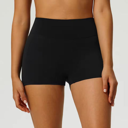 Shorts desportivos femininos de cintura alta, cor sólida, macios, respiráveis e de secagem rápida, ideais para treino, ciclismo, yoga e ginásio
