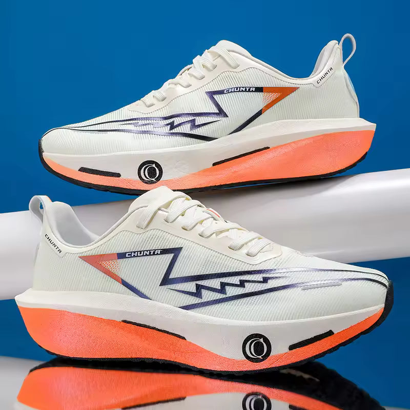 Ténis de corrida desportivos casuais e confortáveis — parte superior em tecido respirável, sola antiderrapante com amortecimento resistente ao desgaste, modelo com atacadores e biqueira arredondada, adequado para todas as estações