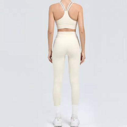 Conjunto feminino de 2 peças, fato de treino e yoga, roupa desportiva de ginásio com leggings de cintura alta e sutiã de fitness, conjunto atlético.