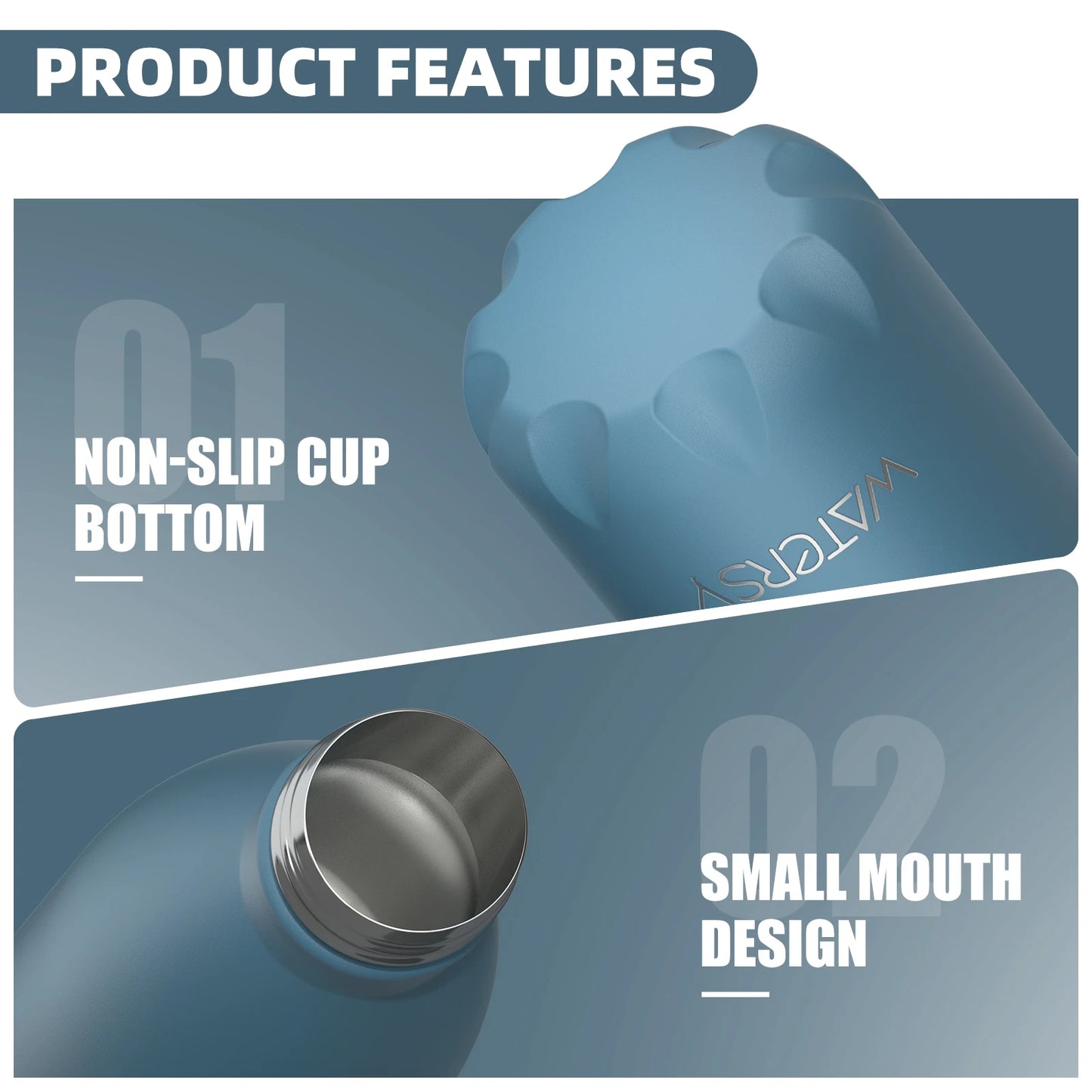 Garrafa térmica WATERSY 500 ml em aço inoxidável, copo térmico isolado para café e água, garrafa de parede dupla para desporto